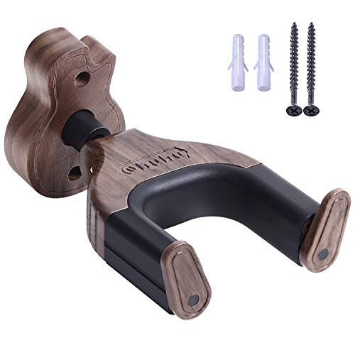 Guitar Wall Mount Hanger Auto Lock, Ohuhu Guitar Hanger Wall Hook Holder Stand for Bass Electric Acoustic Guitar, Black Walnut - Thumbnail 6