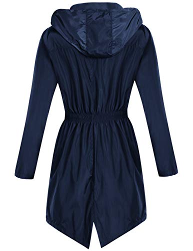 Women Waterproof Raincoat with Pockets Hoodie Rain Gear Lightweight 5 Color Pluse Size 2XL Navy Blue - Thumbnail 3