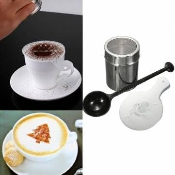 UR Drinkware 16PCS Coffee Cappuccino Stencils And Chocolate Shaker Duster Sifter