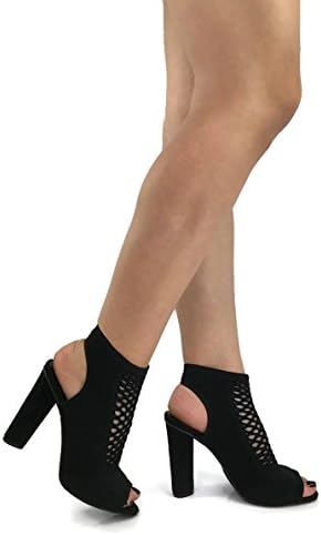 D Fashion Women's Stretch Sweater Ankle Bootie With Peep Toe Block High Heel, Black, 8
