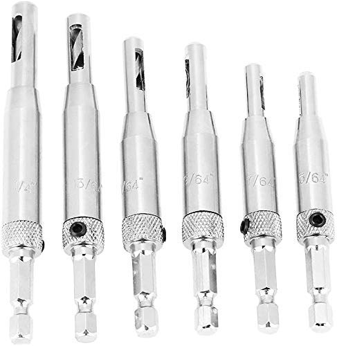 Wifehelper 6pc Woodworking Drill Bit Set, Self-Centering Hinge Drill, Cabinet Door, Wood Drill Set