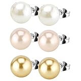 Charisma Faux Pearl Stud Earrings Set for Women Girls Hypoallergenic Surgical Steel Earrings Gift Set 3 Pairs