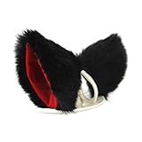 E-TING® CatFox Long Fur Ears Hair Clip Anime Cosplay Party Costume Black with Red