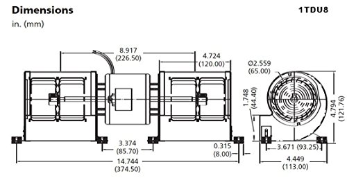 Dayton 1TDU8 Low Profile Blower, 115 V, Degrees_Fahrenheit, to Volts, Amps, (