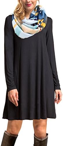 HAIDE99 Women's Long Sleeve Casual Dress Plain Simple T-shirt Loose Dress Black M