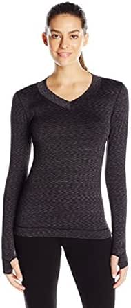 Cuddl Duds Women's Flexfit Long Sleeve V-Neck Top, Black Novel, X-Small at Amazon Womenâs 