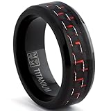 Black Titanium Wedding Band Ring with Black and Red Carbon Fiber inlay, Comfort fit 8mm, Sizes 7 to 13