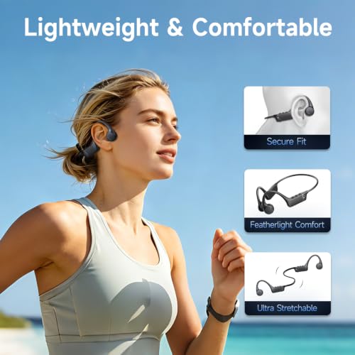 Bone Conduction Bluetooth 6.0 Earphones, IPX6 Wireless Bone Headset | Bone Conduction Open Ear Headphones with Mic,Open Ear Sport Earphones for Running, Cycling and Fitness