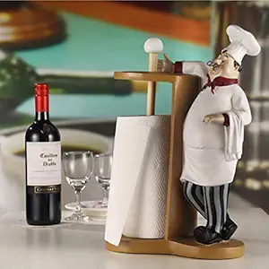 Chef Figurine Paper Towel Holder Art Craft Creative Roll Stand Deluxe Restaurant Tabletop Ornament(Does not Include tissues) (15.75''H, White)