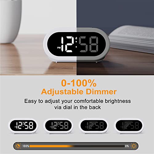 OCUBE LED Digital Alarm Clock with 5 Optional Alarm Sounds, USB Charging Port, Full-Range Brightness Dimmer, Big White Digit Display, Snooze, Adjustable Alarm Volume, Mains Powered