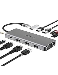 TOTU - Tubo USB C con 3 puertos de 4 K USB C a 2 HDMI, VGA, 2 USB 3.0, 2 USB 2.0, USB C 79 W PD 3.0, lector de tarjetas Micro SD TF, micrófono audio para Mac Pro y otros portátiles tipo C