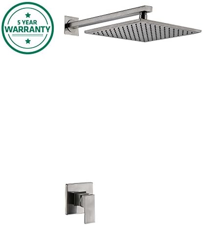 MAXSUM Brushed Nickel Bathroom Wall Mounted Brass Square 8-inch Rainfall Shower Head without Handheld Sprayer
