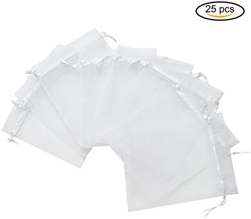 Hengu White Sheer Organza Bags Drawstring Jewelry Pouches Wedding Party Christmas Favor Organza Gift Bags,10"x12" 25pc