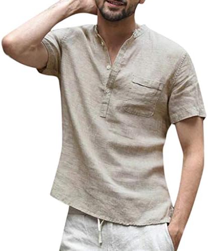 Creazrise Mens Baggy Cotton Linen SOID Color Short Sleeve Retro T Shirts Breathable Soft Tops Button-Down Shirts