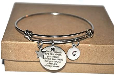 Friendship bracelet, initial, good friends are like stars stainless steel charm