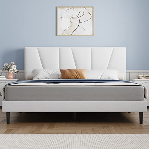 Molblly Queen Bed Frame Upholstered Platform with Headboard and Strong