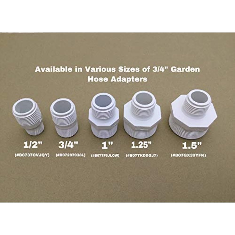 PVC Garden Hose Adapter (Male 1/2" NPTx 3/4" GHT) For Rain Barrels