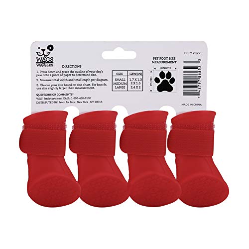 Wags Wiggles Dog Rain Boots in Red Dog Booties for Medium Dogs