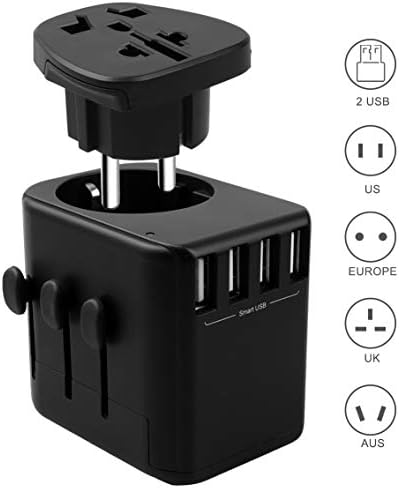 Travel Adapter, UROPHYLLA Universal Adapter 4 USB 5A European Adapter Worldwide All in One Wall Charger International Power Plug Adapter for EU US UK Japan Germany Spain Asia Iceland Italy Russia