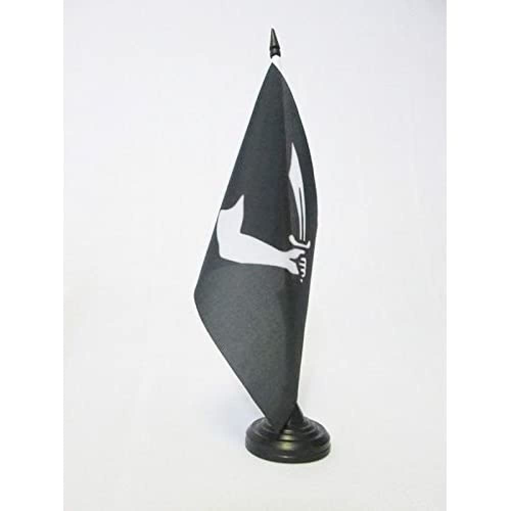 AZ FLAG Pirate Thomas Tew Table Flag 5'' x 8'' - skull Pirates Office Decoration 100% Polyester 21 x 14 cm - Mini Desk Flag with Pole and Black Plastic Base