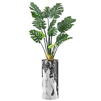 SIGNWIN Monstera Tree with Black & White Industrial Grunge Effect Vase Abstract Shapes Minimalism Zen Dramatic Dark for Living Room, Bedroom, Office - X-Large 5 Feet (60