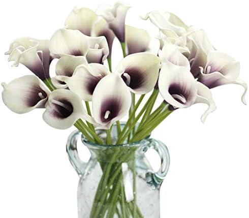 CQURE Artificial Flowers, Fake Flowers Silk Plastic Artificial Calla Lily Bridal Wedding Bouquet for Home Garden Party Wedding Decoration 12Pcs (Purple&White)
