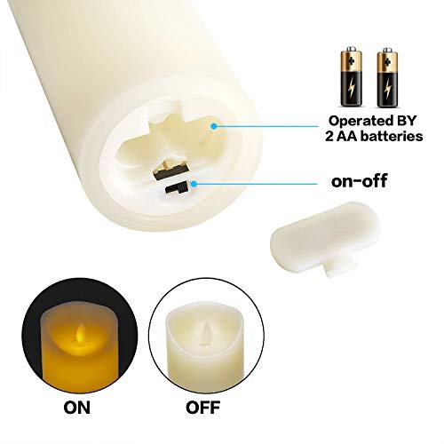 TEECOO Battery Candles, flameless Candles 5-Pack Φ 2.2" x H 5" 6" 7" 8" 9" Set of 5 Real Wax Pillar LED Candles With10-key Remote Control Timer 300+ Hours (5, Ivory) - Thumbnail 3