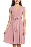 KAYLYN KAYDEN KLKD Women's Basic Solid Draped Cap Sleeve Self Tie A-Line Faux Wrap Dress