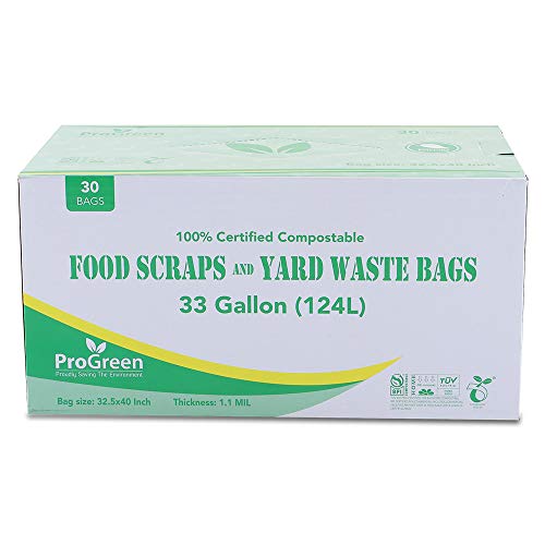 ProGreen 100 Compostable Bags 33 Gallon, Extra Extra Thick 1.1 Mil, 30