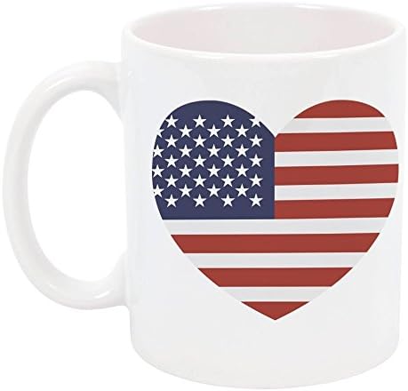 High Tide Mugs USA Flag Heart Mug, Ceramic Mug, Red White & Blue Heart Design, 11 oz
