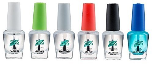 SNS Gel dipping powder (set of 6) Gel Base, Gelous Base, Gel Top, EA Bond, Sealer Dry, Brush Cleaner by SNS