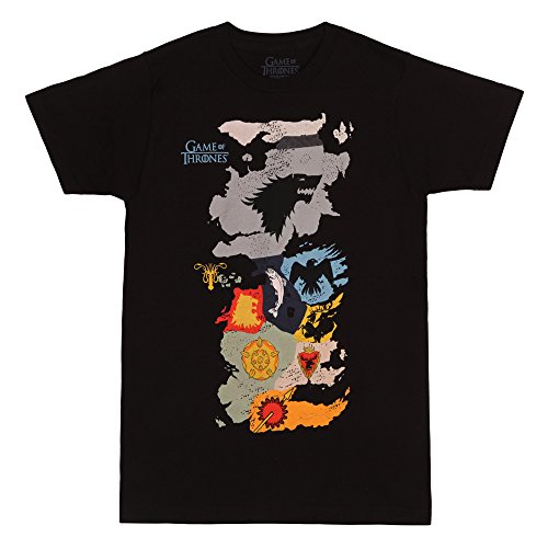 Game of Thrones Westeros Sigil Map T-Shirt - Black (X-Large)