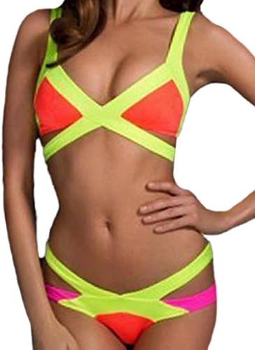 CYYNO Womens Bandage-style Spell Color Bikini 2 Pieces Orange Large