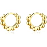 Lansora Ball Beaded Huggie Hoop Earrings Upper Ear Cartilage Helix 925 Sterling Silver Gold Small Tiny Mini 12mm 10mm 9mm 8mm 7mm 6mm Hoop Earrings