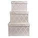 Decorative Storage Boxes with Lids – Set of 3 - Hard Thick Cardboard Storage Box Lined with Fabric, Nesting Storage Baskets for Shelves, Closet Organization, Stylish Photos Holder (Off White)