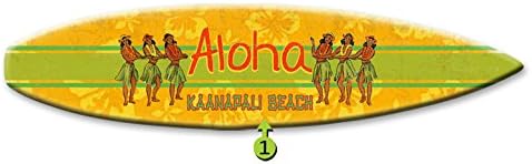 Aloha Surfboard with Hula Girls Wood Sign 8x32