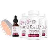 Kerotin Wear The Crown Combo: Stimulates Hair Growth, Prevents Damage, Repairs Hair - Grow Stronger, Longer Hair Naturally w/ 3 Bottles of Kerotin Vitamins, 1 Enriching Argan Oil & 1 Scalp Massager