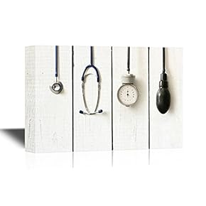 Medical Apparatus and Instruments on Wood Style Background