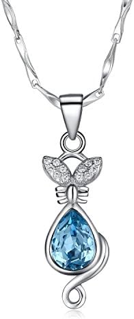 Seeway sterling silver necklace cubic zirconia pendant sterling silver necklace for women (kitty cat)