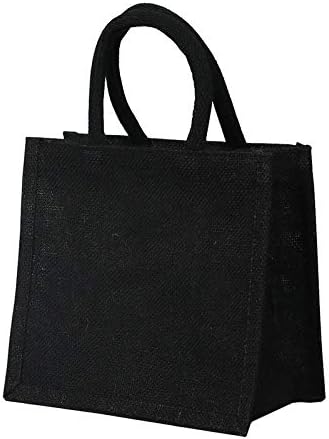 Jute Hessian Bag Black Colour Small Medium Large Lunch Bag Gift Bag Shopping Bag (5, Small)