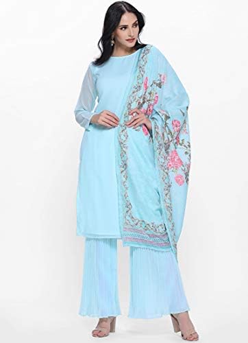 Diyaonline Blue Pleated Gharara Set with Printed Dupatta