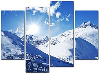 Empowered Living - 4 Pcs Modern Canvas For Home Decoration Sunny Snowy Winter on Rockies Mountains & Landscape In Colorado Jokul Print On Canvas (Large: 30x60cm x2pcs+30x80x2pcs)
