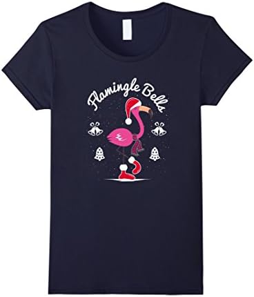 Women's Flamingle Bells Christmas at the Beach T-Shirt Medium Navy