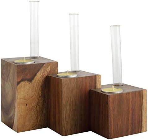 Aahana Wooden Tealight Candle Holders (Brown, Pack of 3)