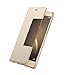 Huawei Ascend P9 Plus Case, Premium Leather Cover with View Window Protective Smartphone Flip Cover Folio Case (Ultra Thin Slim)(Perfect Fit) (P9 plus Golden)