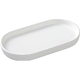 Eyrozia White Round Soap Dispenser Tray - 8'' Ceramic Vanity Tray for Bathroom Decorative, Jewelry Ring Dish, Comestic Holder, Kitchen Sink Countertop Organizer Plate