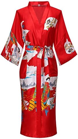 DandyChicWomen's Long Floral Satin Robes Imitation Silk Sleepwear Bridal Dressing Gown for Bridesmaid Nightgown