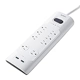 AUKEY Surge Protector with 8 Outlets and 2 USB Charging Ports, 1200 Joules Power Strip with 6ft Power Cord | ETL Certified - White