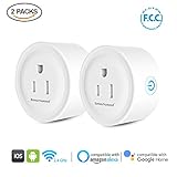 Smartwood Wifi Smart Plug, 2 Packs Smart Home Mini Outlet Compatible with Amazon Alexa & Google Home, Remote Control by Smart Phone with Timing Function from Anywhere, No Hub Required