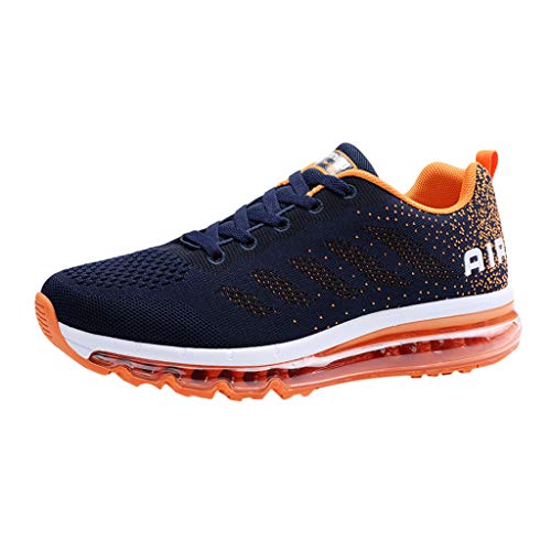 Shusuen Womens Mens Walking Casual Shoes Air Cushion Running Jogging Gym Sports Sneakers Orange - Thumbnail 4